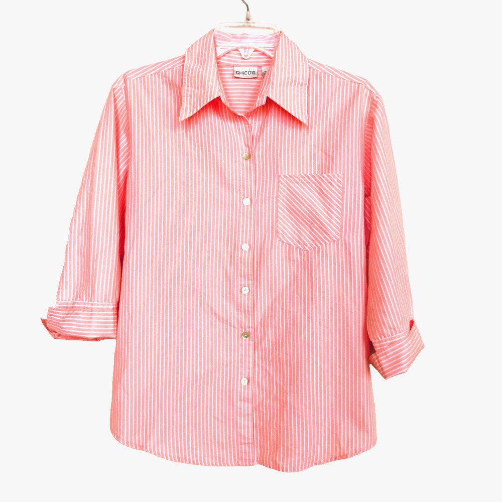 Chico's Blouse Button up Cotton Blend  - Size 1 ( 8-10 )